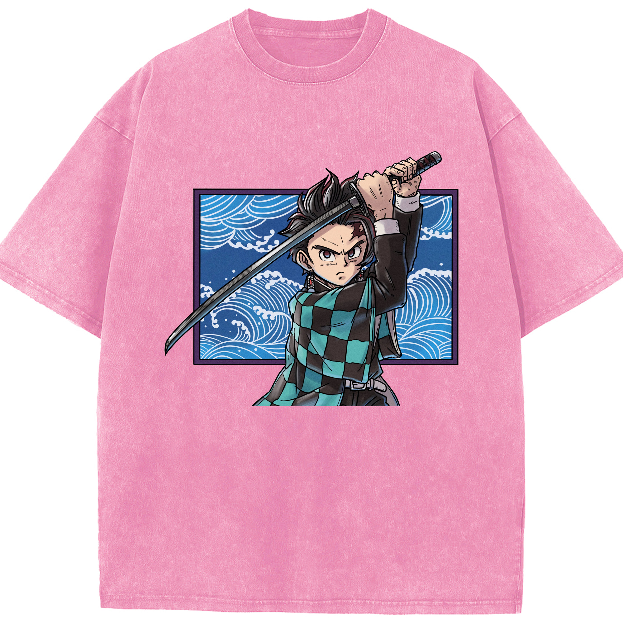 （画像用） 鬼滅の刃 竈門 炭治郎／かまど たんじろう Kamado Tanjirou 綿100% ヴィンテージ風 半袖Tシャツ（フロントプリント）
